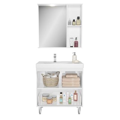 Gabinete Banheiro Com Cuba E Espelheira Branco/legno Crema