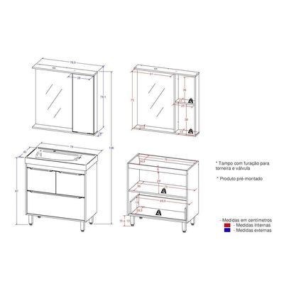 Gabinete Banheiro Com Cuba E Espelheira Branco/legno Crema