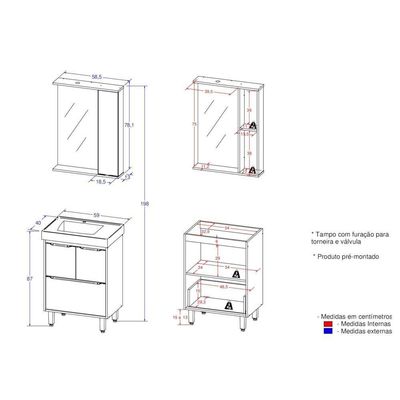 Gabinete Banheiro Com Cuba E Espelheira Branco/legno Crema