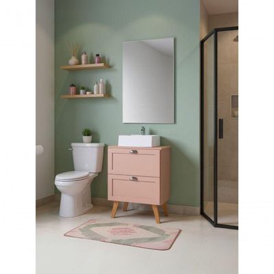 Gabinete Para Banheiro Com Tampo Cuba E Espelho 60cm Retro Mdf Rosa Milano - On Móveis