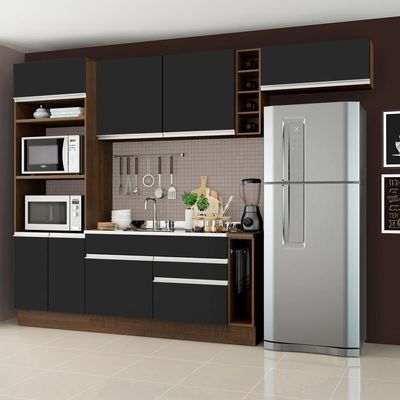 Cozinha Completa Safira com Armário e Balcão Preto Madesa