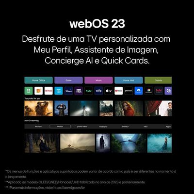 Smart TV 32" LG HD 32LR600BPSA com processador a5 Ger 6 AI, Alexa integrado, LG Channels, WebOS 23, compatível com Controle Smart Magic