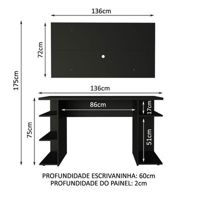 Mesa Gamer e Painel para TV até 50 Polegadas Preto Madesa