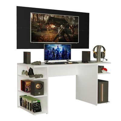 Mesa Gamer e Painel para TV Até 50 Polegadas Branco Madesa
