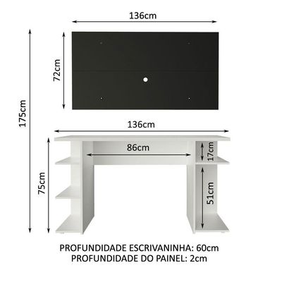 Mesa Gamer e Painel para TV Até 50 Polegadas Branco Madesa