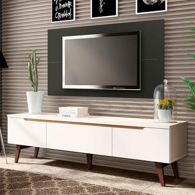 Rack e Painel para TV até 55" Branco/Preto Reims Madesa