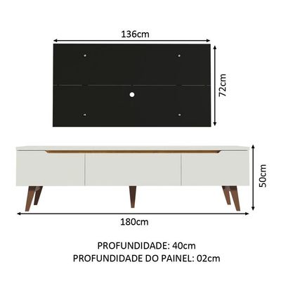 Rack e Painel para TV até 55" Branco/Preto Reims Madesa