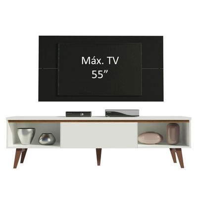 Rack e Painel para TV até 55" Branco/Preto Reims Madesa