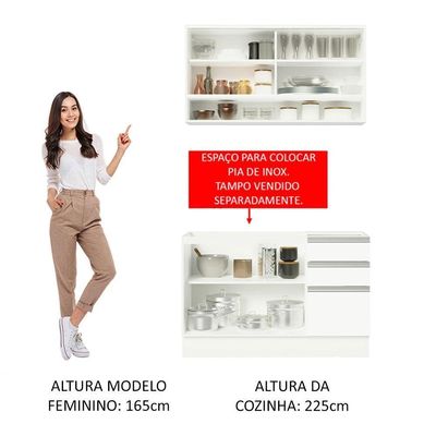 Cozinha Compacta Glamy Com Armário E Balcão sem Tampo E Pia