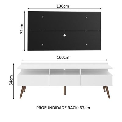Rack e Painel para Tv até 55" Londres Branco e Preto Madesa