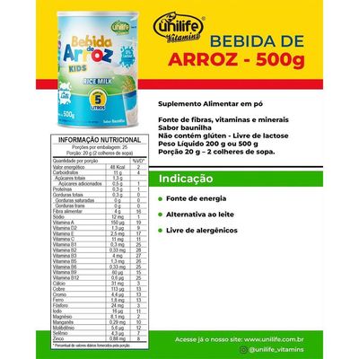 Kit 3 Bebida De Arroz Kids Unilife Sabor Baunilha 500g