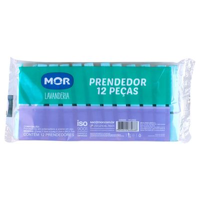 Pregador de Roupas Mor Plástico Colorido com 12 Peças
