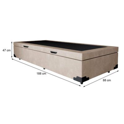 Base para Cama Box Solteiro Richard com Baú Suede (45x88x188) Bege