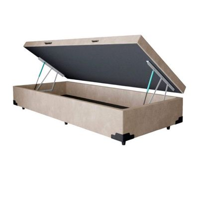 Base para Cama Box Solteiro Richard com Baú Suede (45x88x188) Bege