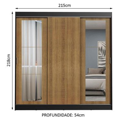 Guarda Roupa Casal 3 Portas Correr Espelhos 3 Gavetas Madesa