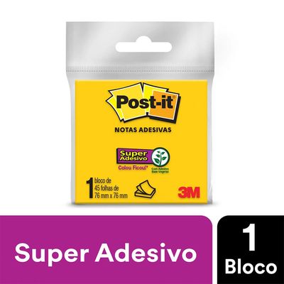Bloco Adesivo Post It 3M Amarelo com 45 Folhas 76x76mm UNICA
