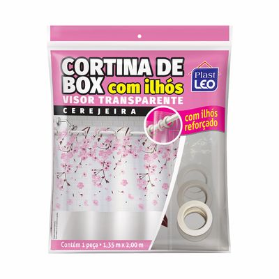 Cortina para Box Plast Leo Vinil com Ilhós e Visor Retangular 1,35x2,00m Cerejeira UNICA