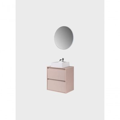 Gabinete Para Banheiro Com Cuba E Espelho Redondo 60cm Mdf Rosa Dubai - On Móveis