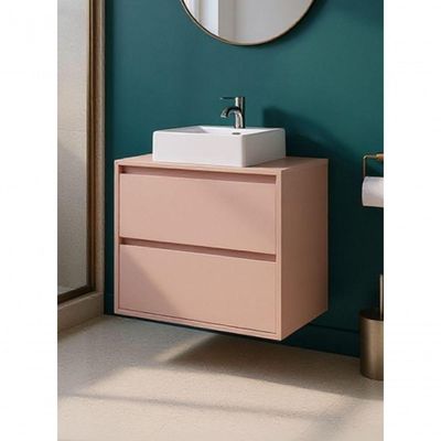 Gabinete Para Banheiro Com Cuba E Espelho Redondo 60cm Mdf Rosa Dubai - On Móveis