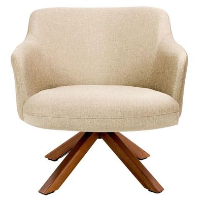Kit 2 Poltronas Decorativas Giratórias Base Giromad Madeira Jade C-129 Linho Bege Escuro - Domi