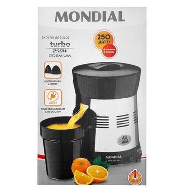 Extrator De Suco Mondial Premium 250w E-10 Preto Com Inox Bvolt Bivolt
