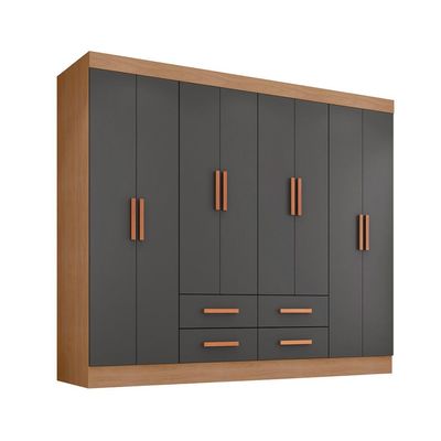 Guarda-Roupa Casal Lite 8 Portas 4 Gavetas Cinza e Nature