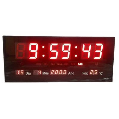 Relógio de Parede Digital LED Grande 36cm: Hora, Data, Temperatura e Alarme