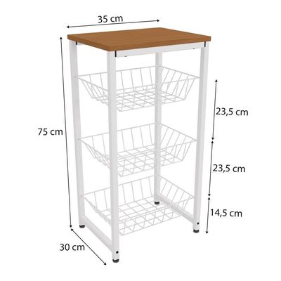 Fruteira De Chão 3 Cestos 75 Cm Li035 Canela Branco Kpb