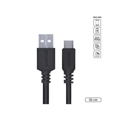 Cabo Usb A 2.0 Para Usb Tipo C Para Celular Smartphone 50cm Preto - Puacp-05