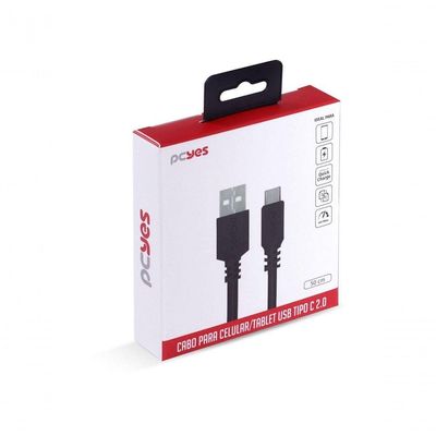 Cabo Usb A 2.0 Para Usb Tipo C Para Celular Smartphone 50cm Preto - Puacp-05