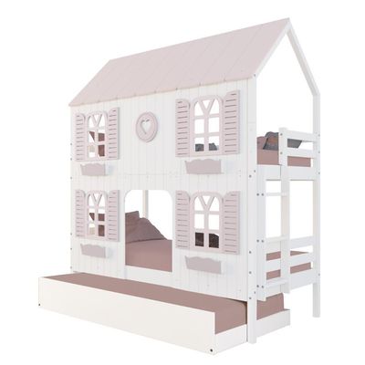 Treliche Casinha Bela Com Coração 4 Janelas Venezianas - Madeira Maciça Branco/rosa Housin