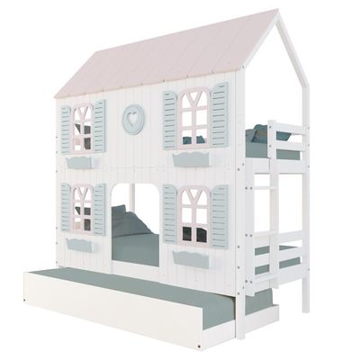 Treliche Casinha Bela Com Coração 4 Janelas Venezianas - Madeira Maciça Branco/rosa/verde Housin
