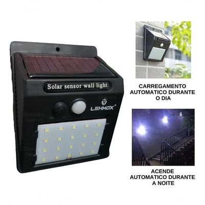 Luz De Led Solar 20 A 100 Leds área Externa Sensor Movimento