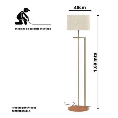 Luminária Abajur De Chão Salone Aço Carbono Champanhe Com Cúpula Palha Italiana