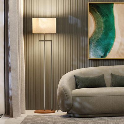 Luminária Abajur De Chão Salone Aço Carbono Champanhe Com Cúpula Palha Italiana