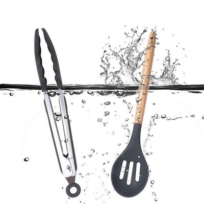 Kit De Utensílios Cozinha Em Silicone E Bambu 12 Peças Preto