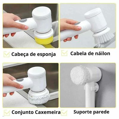 Escova De Limpeza Elétrica Portátil 3 Em 1 Recarregável