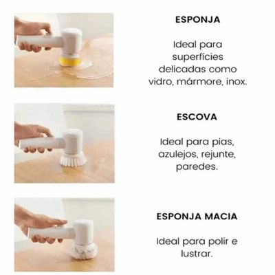 Escova De Limpeza Elétrica Portátil 3 Em 1 Recarregável
