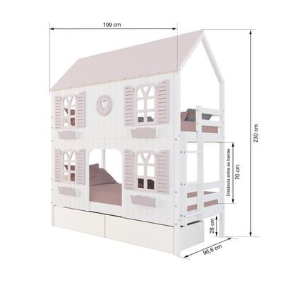 Beliche Casinha Bela Com Coração 2 Gavetas 4 Janelas Venezianas - Madeira Maciça Branco/rosa Housin
