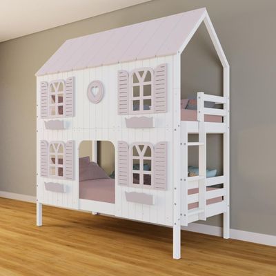 Beliche Casinha Bela Com Coração 4 Janelas Venezianas - Madeira Maciça Branco/rosa Housin