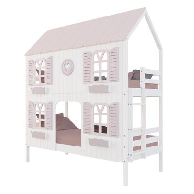 Beliche Casinha Bela Com Coração 4 Janelas Venezianas - Madeira Maciça Branco/rosa Housin