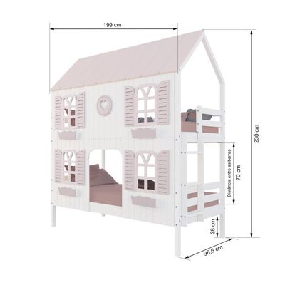 Beliche Casinha Bela Com Coração 4 Janelas Venezianas - Madeira Maciça Branco/rosa Housin
