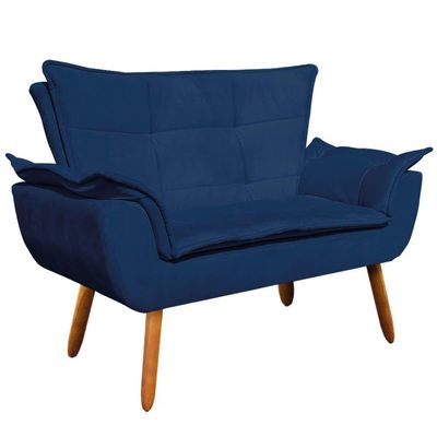 Kit 01 Namoradeira E 02 Poltronas Opala Suede Azul Marinho