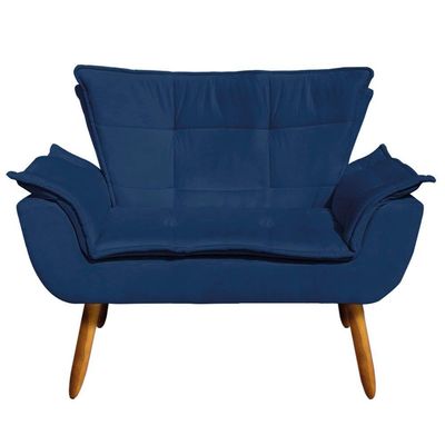 Kit 01 Namoradeira E 02 Poltronas Opala Suede Azul Marinho