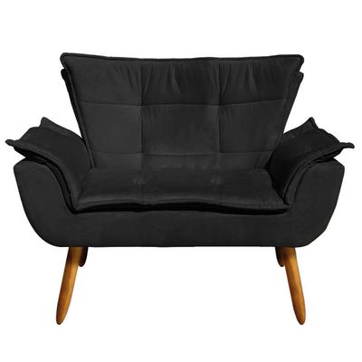 Kit 01 Namoradeira E 02 Poltronas Opala Suede Preto