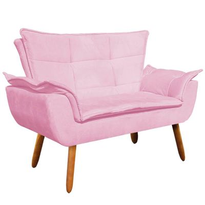 Kit 01 Namoradeira E 02 Poltronas Opala Suede Rosa Bebê