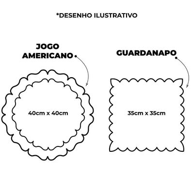 Jogo De Guardanapos Sousplat Americano 12 Peças Bordado Decorativo Sparta Preto 100% Poliéster