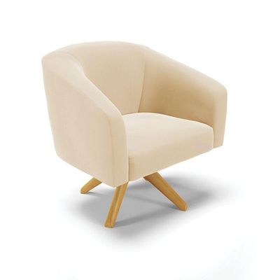 Poltrona Giratória Stella Suede Base Madeira Ma30 Bege