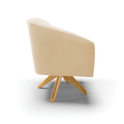 Poltrona Giratória Stella Suede Base Madeira Ma30 Bege