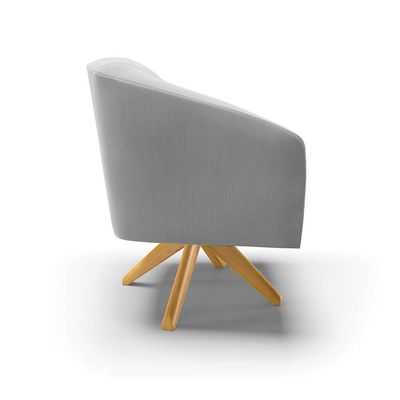 Poltrona Giratória Stella Suede Base Madeira Ma30 Cinza